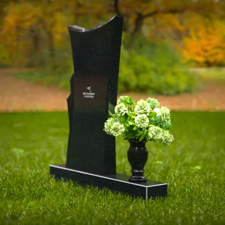 1268 - Contemporary Granite Headstone with Unique Flowing Design and Floral Vase – A Modern Memorial - 9