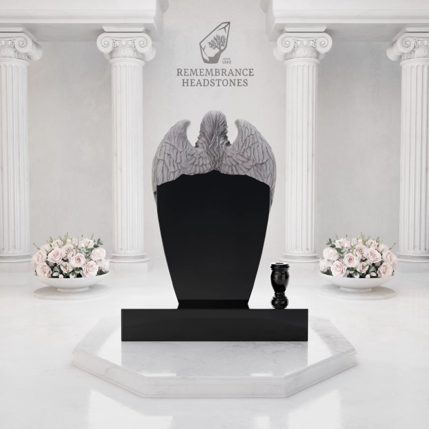 Luxury Upright Granite Headstone — Angel Embrace