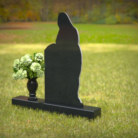 1243 - Praying Angel Granite Headstone with Floral Vase Tribute - 50