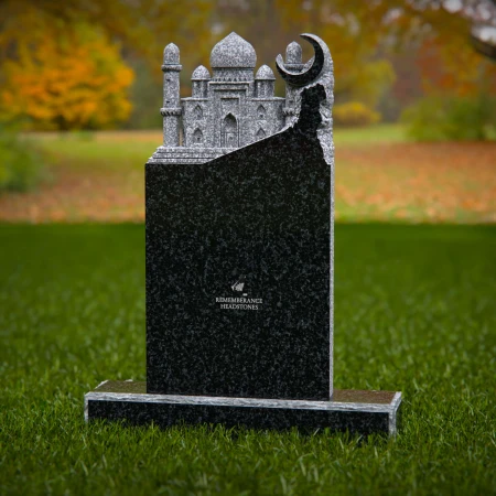 1259 - Elegant Granite Headstone with Intricate Mosque Design and Crescent Moon Accent – A Meaningful Memorial