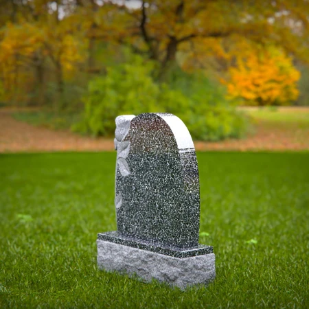 1552 - Elegant Black Granite Headstone with Single Rose Engraving - 8