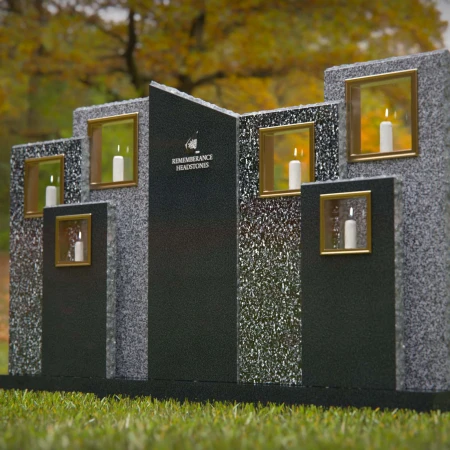 1250 - Modern Multi-Panel Granite Headstone with Candle Display  - 3