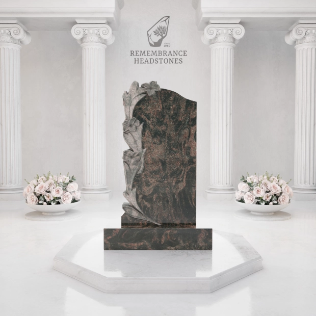 Luxury Lily Carved Granite Upright Headstone