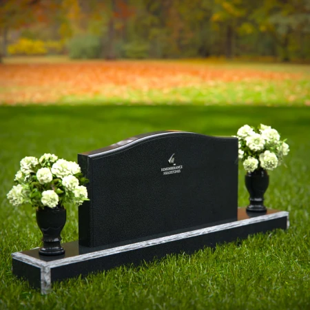 1284 - Elegant Granite Headstone with Dual Vases and Waved Top - 22