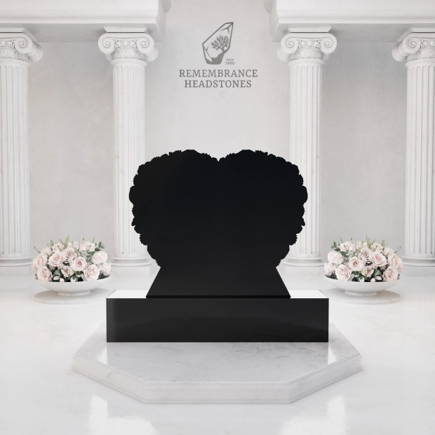 Luxury Heart-Shaped Granite Headstone — Rose Wreath & Butterfly