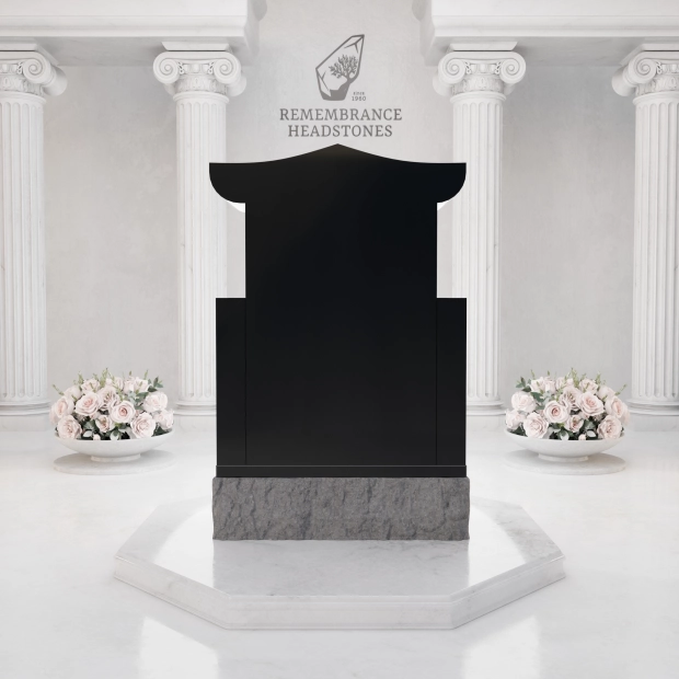Lux Pagoda-Top Upright Granite Headstone with Columns & Shrine Niche