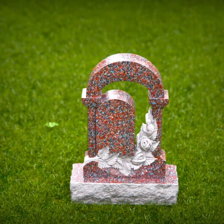 1536 - Arched Granite Memorial Headstone with Floral Carving - 1