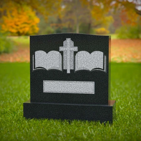 1607 - Christian Memorial Headstone with Cross and Open Book Engravings