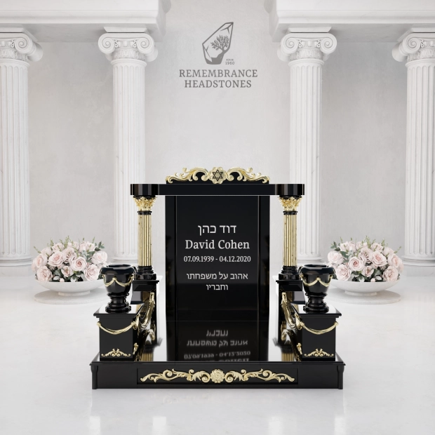 Luxurious Jewish Monument With Golden Columns and Star of David