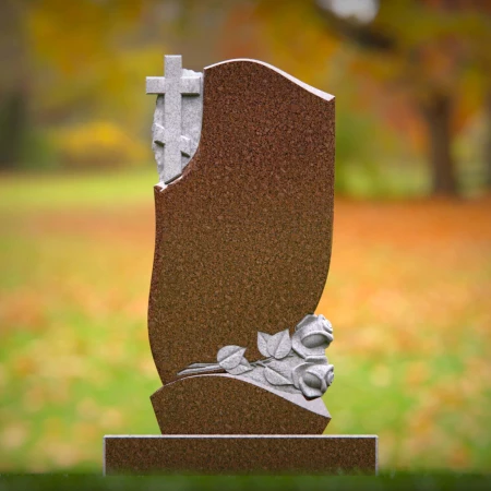 1522 - Granite Headstone with Cross and Rose Engraving - 1