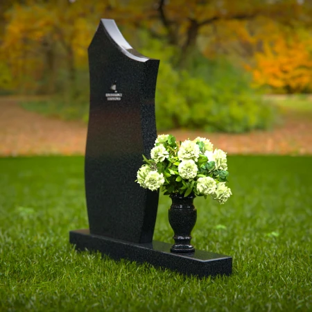 1300 - Modern Granite Headstone with Unique Contoured Design and Flower Vase - 22