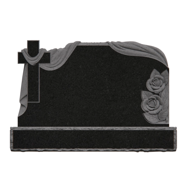 1201047 - Elegant Granite Headstone With Draped Cross and Rose Engraving