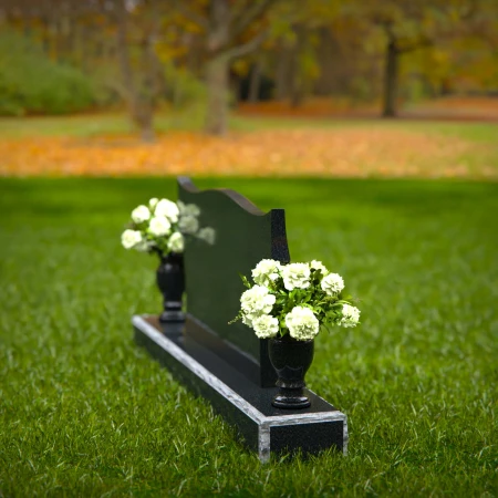 1263 - Elegant Granite Headstone with Sculpted Wave Design and Dual Floral Vases – A Stunning Memorial - 34