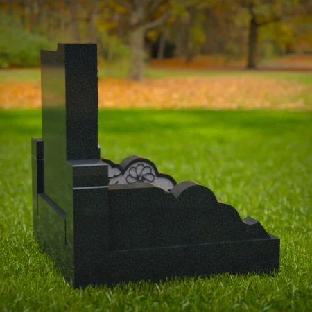 1563 - Modern Black Granite Headstone with Asian-Inspired Engraving - 5