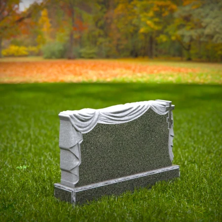 1493 - Elegant Granite Headstone with Draped Cloth and Cross – Timeless Memorial - 8