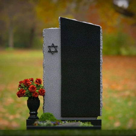 1256 - Unique Two-Tone Granite Headstone with Star of David Accent – Elegant Memorial Design