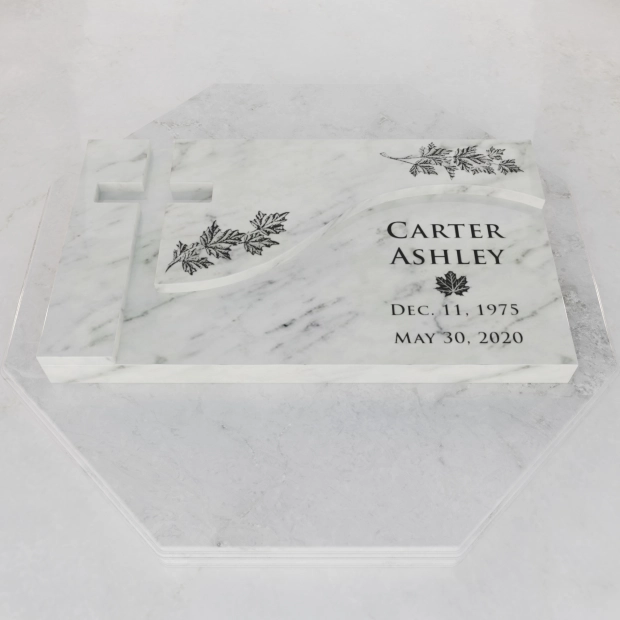 Luxury Maple Leaf Cross Flat Granite Grave Marker