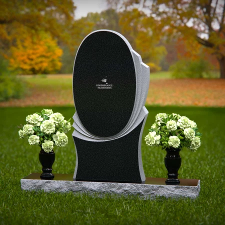 1359 - Modern Oval Granite Headstone with Layered Base