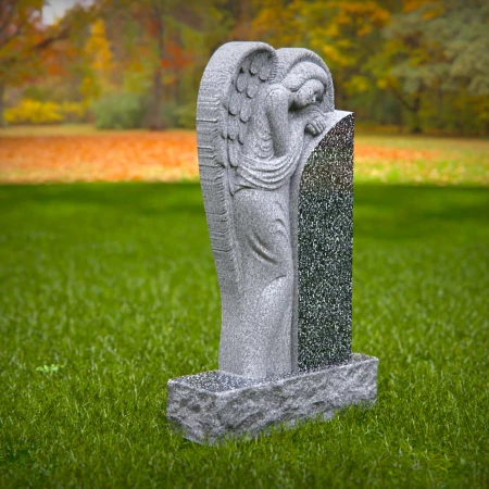 1513 - Granite Angel Headstone with Hand-Carved Sculpture - 1