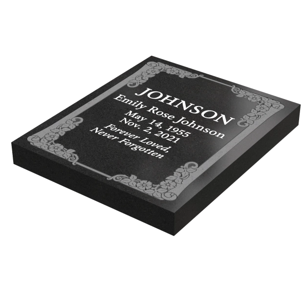 1601154 - Granite Half Ledger with Engraved Floral Border