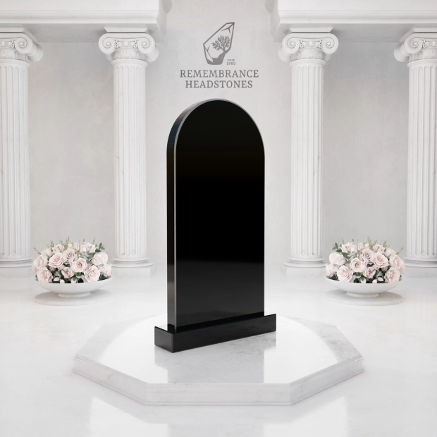 Luxury Upright Granite Monument — Arched Madonna & Dove