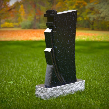 1485 - Modern Black Granite Memorial Headstone with Cross Accent - 6