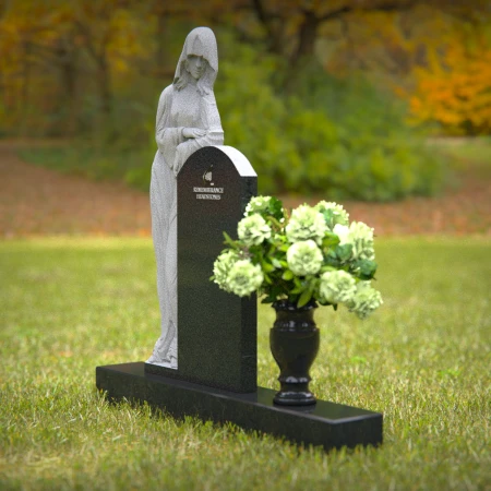 1243 - Praying Angel Granite Headstone with Floral Vase Tribute - 53