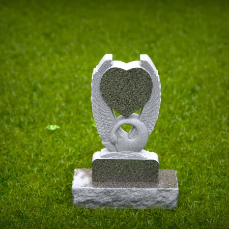 1539 - Graceful Swan Heart Memorial Headstone - 1