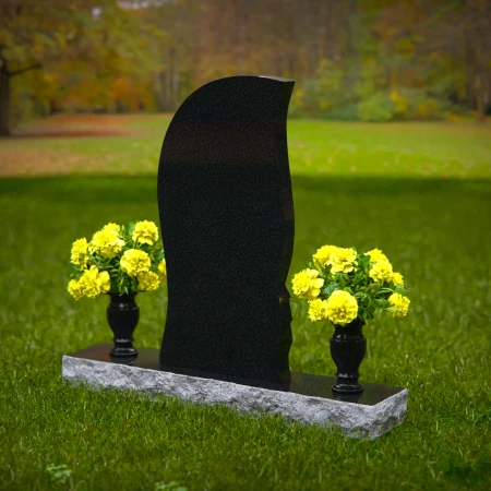 1358 - Elegant Curved Granite Headstone with Wave Accents - 51