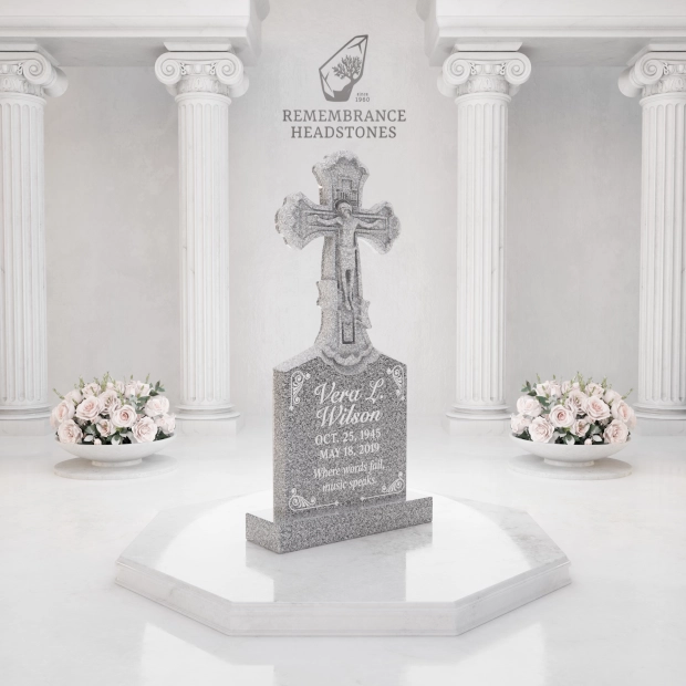 Luxury Hand-Carved Crucifix Granite Headstone