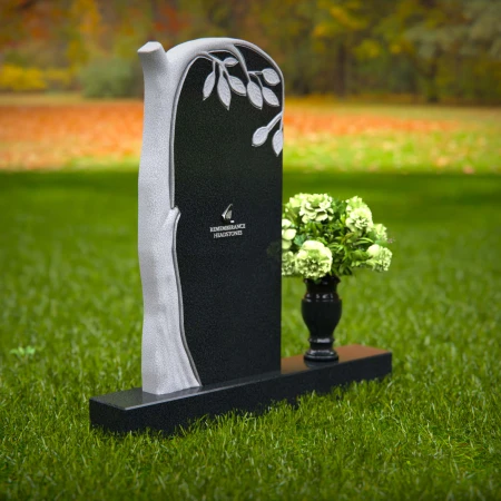 1264 - Granite Headstone with Elegant Tree Design and Floral Vase – A Symbol of Growth and Remembrance - 11