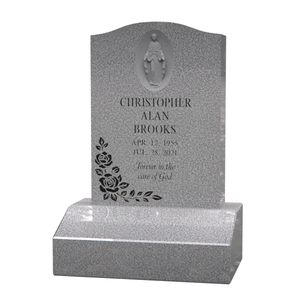 1201026 - Upright Monument With Religious Oval Relief in Peaceful Setting