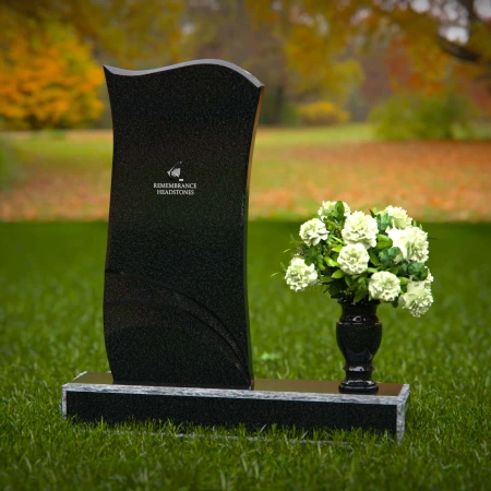 1363 - Modern Waved Granite Headstone with Elegant Carved Accents