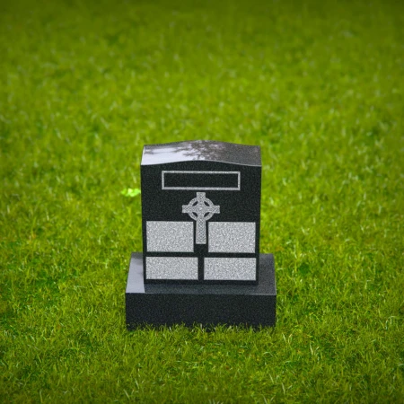 1565 - Black Granite Headstone with Celtic Cross and Engraved Panels - 6