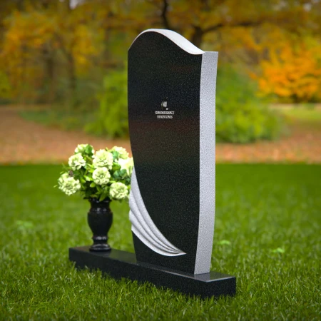 1292 - Artistic Granite Headstone with Unique Curved Design and Flower Vase - 56