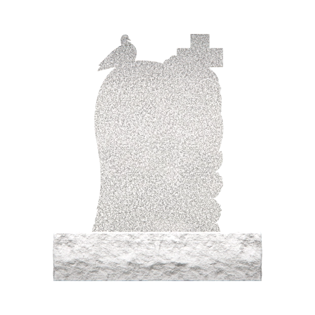 1207005 - Lápida de granito con forma de corazón con cruz, paloma y rosas