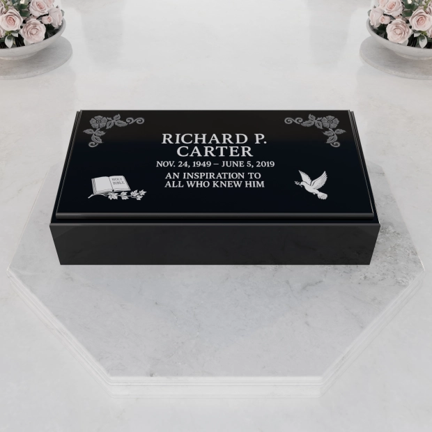 Luxury Beveled Granite Memorial with Doves & Laurel