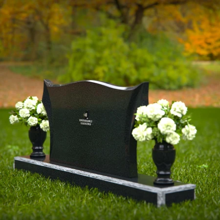 1263 - Elegant Granite Headstone with Sculpted Wave Design and Dual Floral Vases – A Stunning Memorial - 43