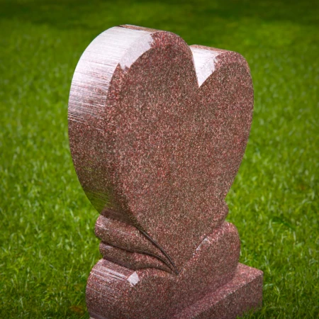 1488 - Elegant Red Granite Double Heart Memorial Headstone - 2