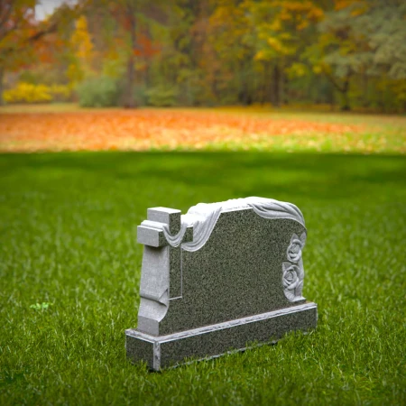 1547 - Elegant Granite Headstone with Draped Cross and Rose Engraving - 6