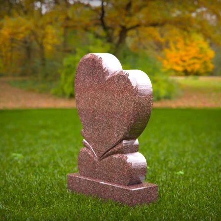 1488 - Elegant Red Granite Double Heart Memorial Headstone - 5