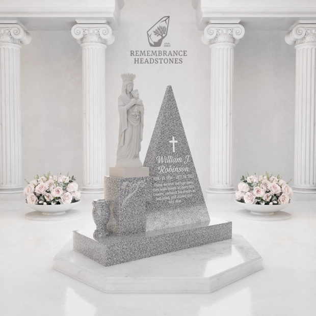 Luxury Pyramid-Shape Upright Granite Monument — Madonna