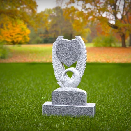 1553 - Unique Granite Swan and Heart Memorial Headstone - 6