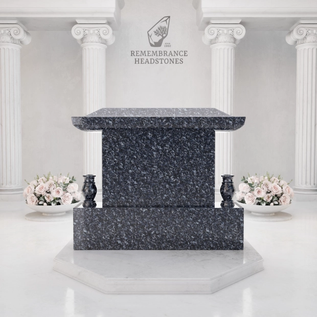 Luxury Japanese Roof Companion Granite Memorial with Portrait Panel