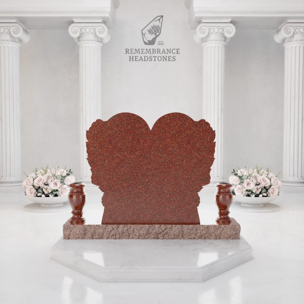 Luxury Heart-Shaped Granite Monument — Carved Rose Garland