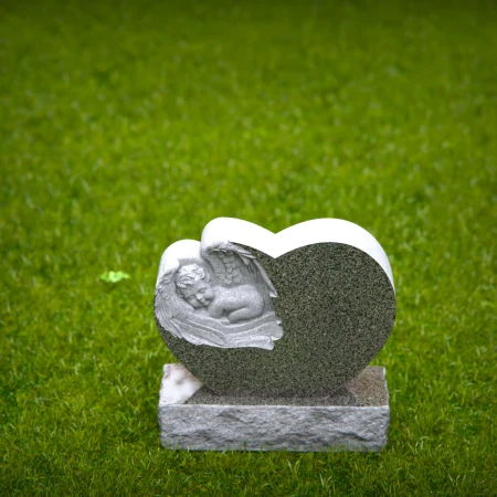 1453 - Heart-Shaped Angel Baby Memorial Headstone - 1