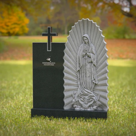 1249 - Granite Headstone with Religious Design - Virgin Mary and Cross