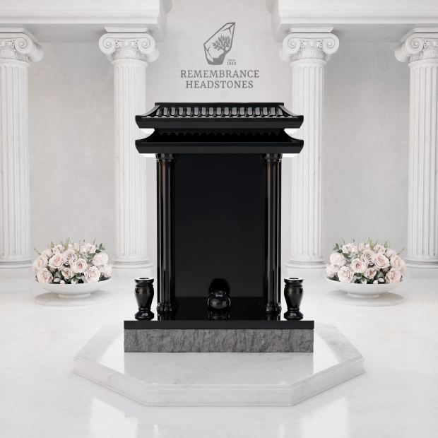 Luxury Asian Pavilion Granite Memorial with Crane Engravings