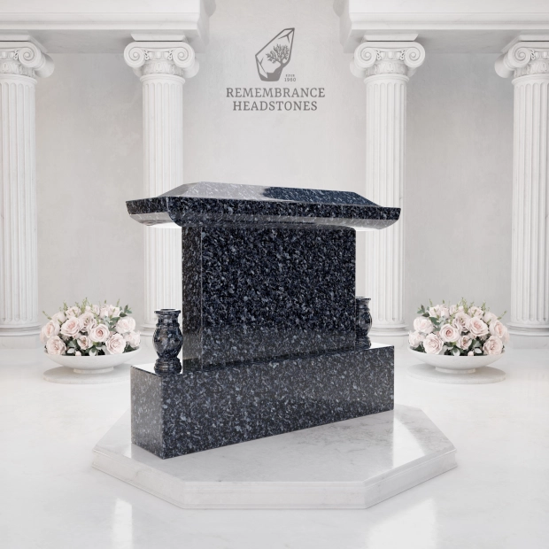 Luxury Japanese Roof Companion Granite Memorial with Portrait Panel
