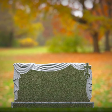 1493 - Elegant Granite Headstone with Draped Cloth and Cross – Timeless Memorial - 1